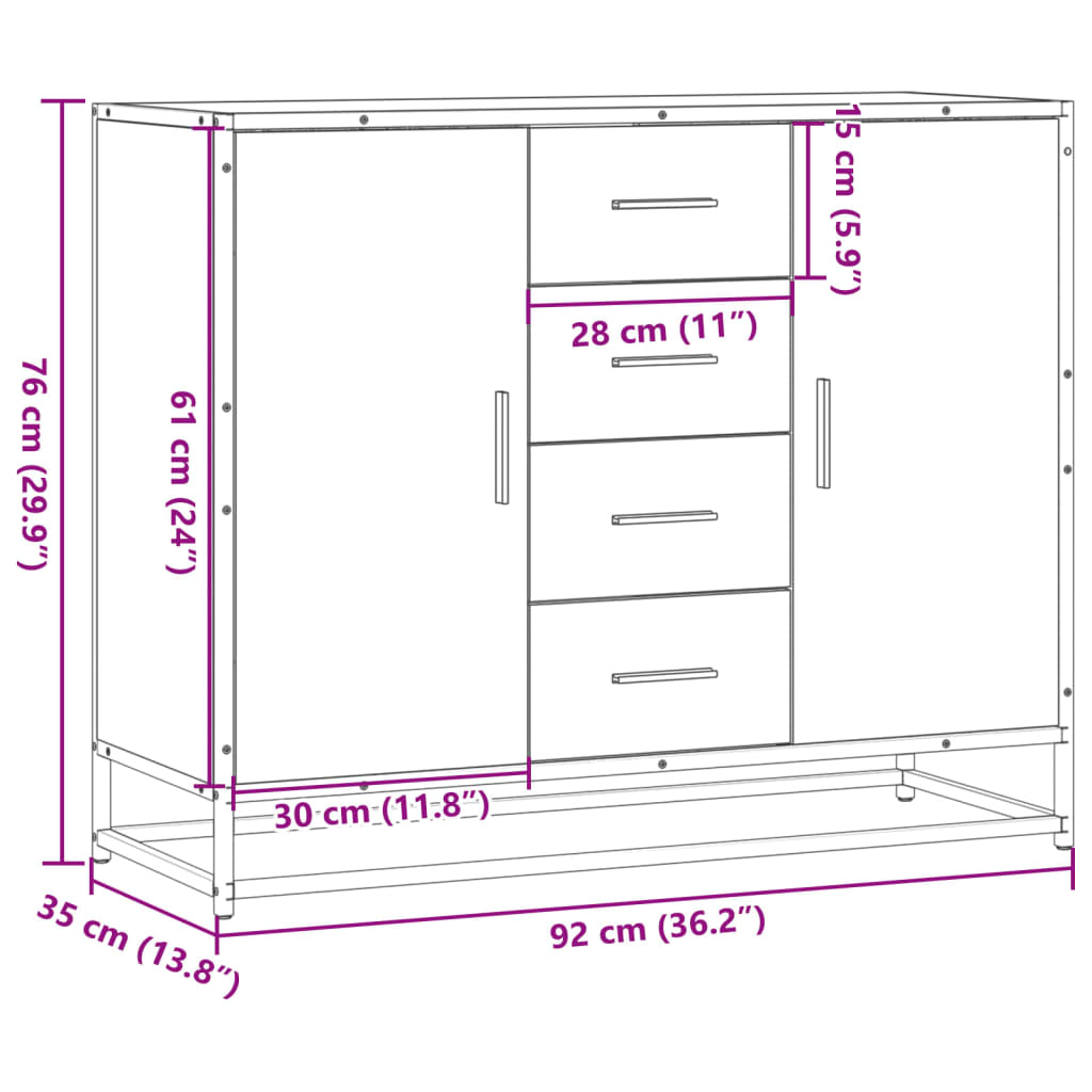 vidaXL Dressoir 92x35x76 cm bewerkt hout bruin eikenkleurig - Aashly