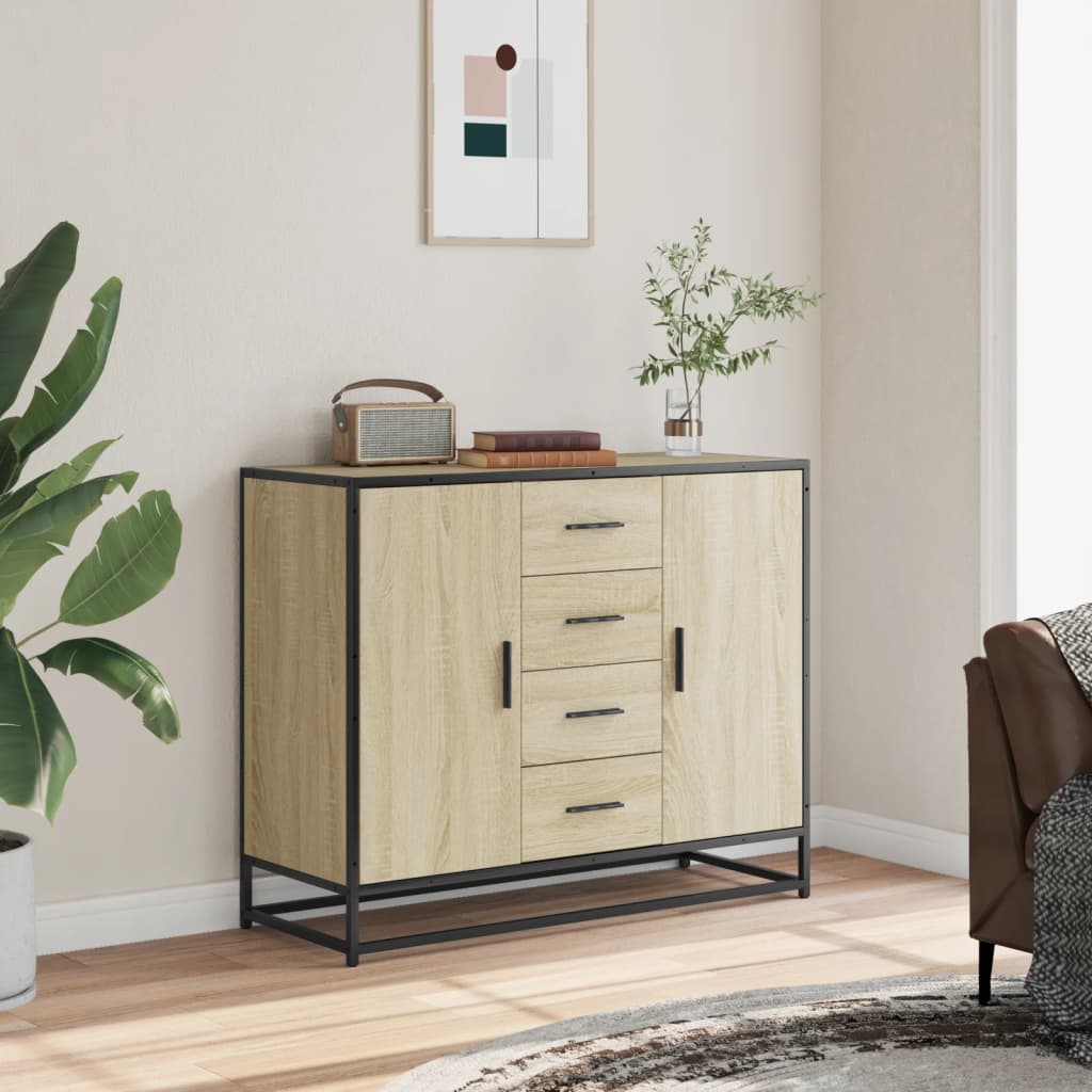 vidaXL Dressoir 92x35x76 cm bewerkt hout bruin eikenkleurig - Aashly