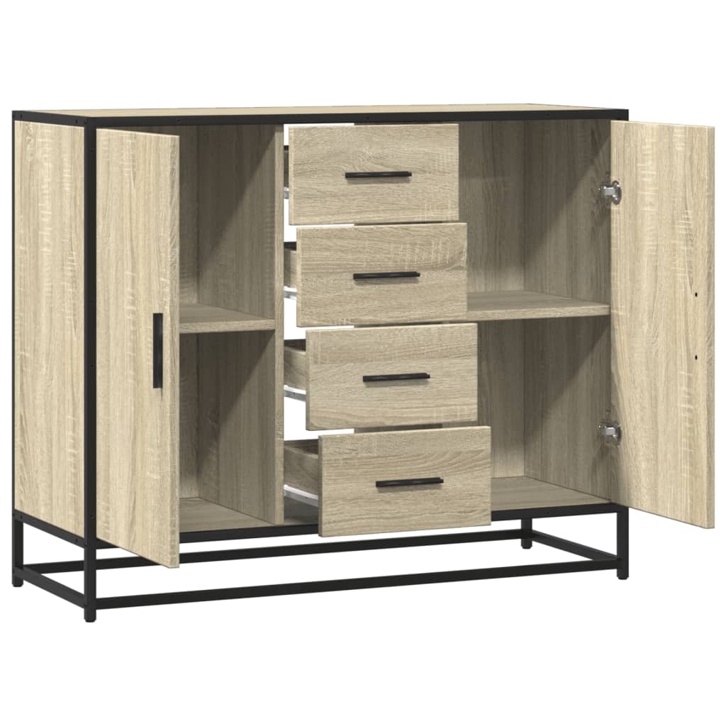 vidaXL Dressoir 92x35x76 cm bewerkt hout bruin eikenkleurig - Aashly