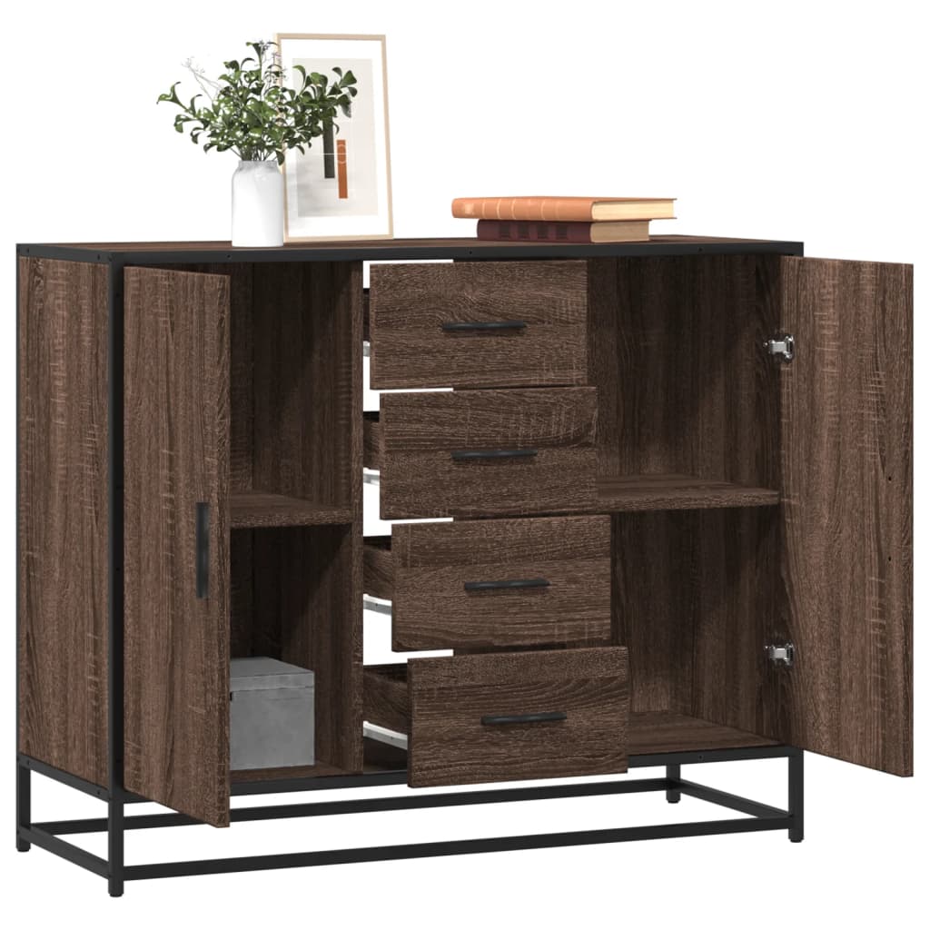 vidaXL Dressoir 92x35x76 cm bewerkt hout bruin eikenkleurig - Aashly