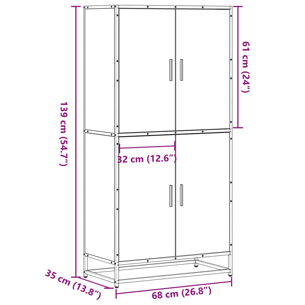 vidaXL Hoge kast 68x35x139 cm bewerkt hout bruin eikenkleurig - Aashly