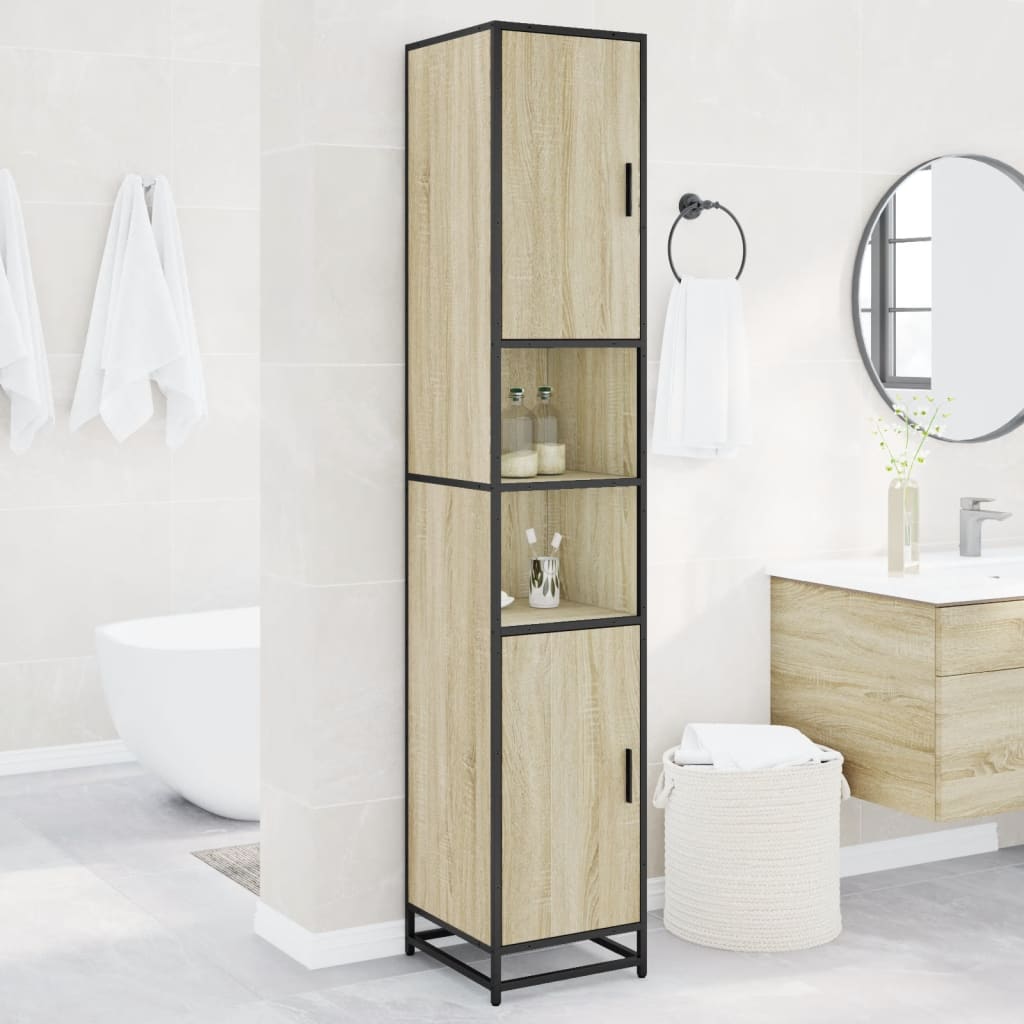 vidaXL Badkamerkast 35x37,5x188,5 cm hout en metaal sonoma eikenkleur - Aashly
