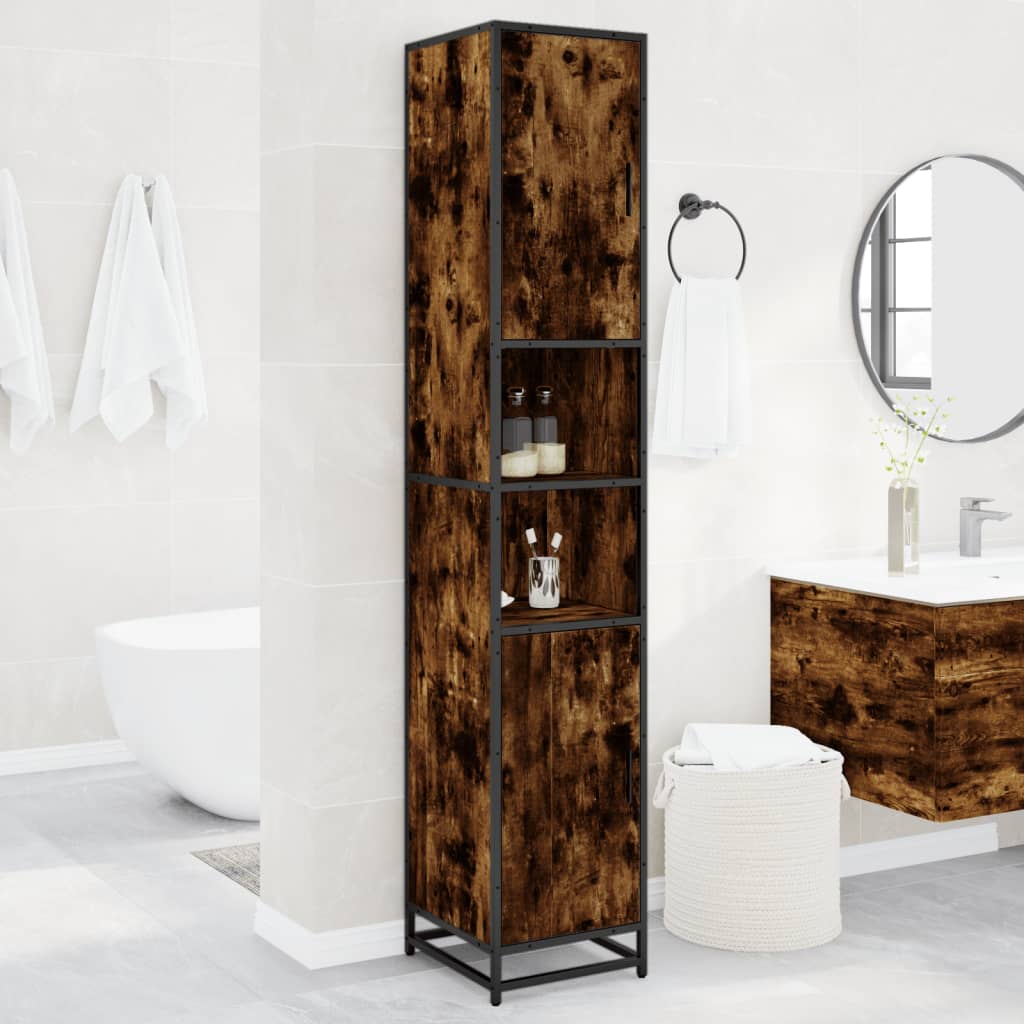 vidaXL Badkamerkast 35x37,5x188,5 cm hout en metaal sonoma eikenkleur - Aashly