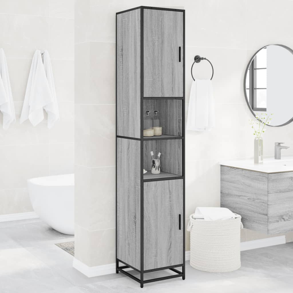 vidaXL Badkamerkast 35x37,5x188,5 cm hout en metaal sonoma eikenkleur - Aashly