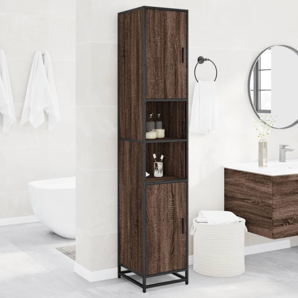 vidaXL Badkamerkast 35x37,5x188,5 cm hout en metaal sonoma eikenkleur - Aashly