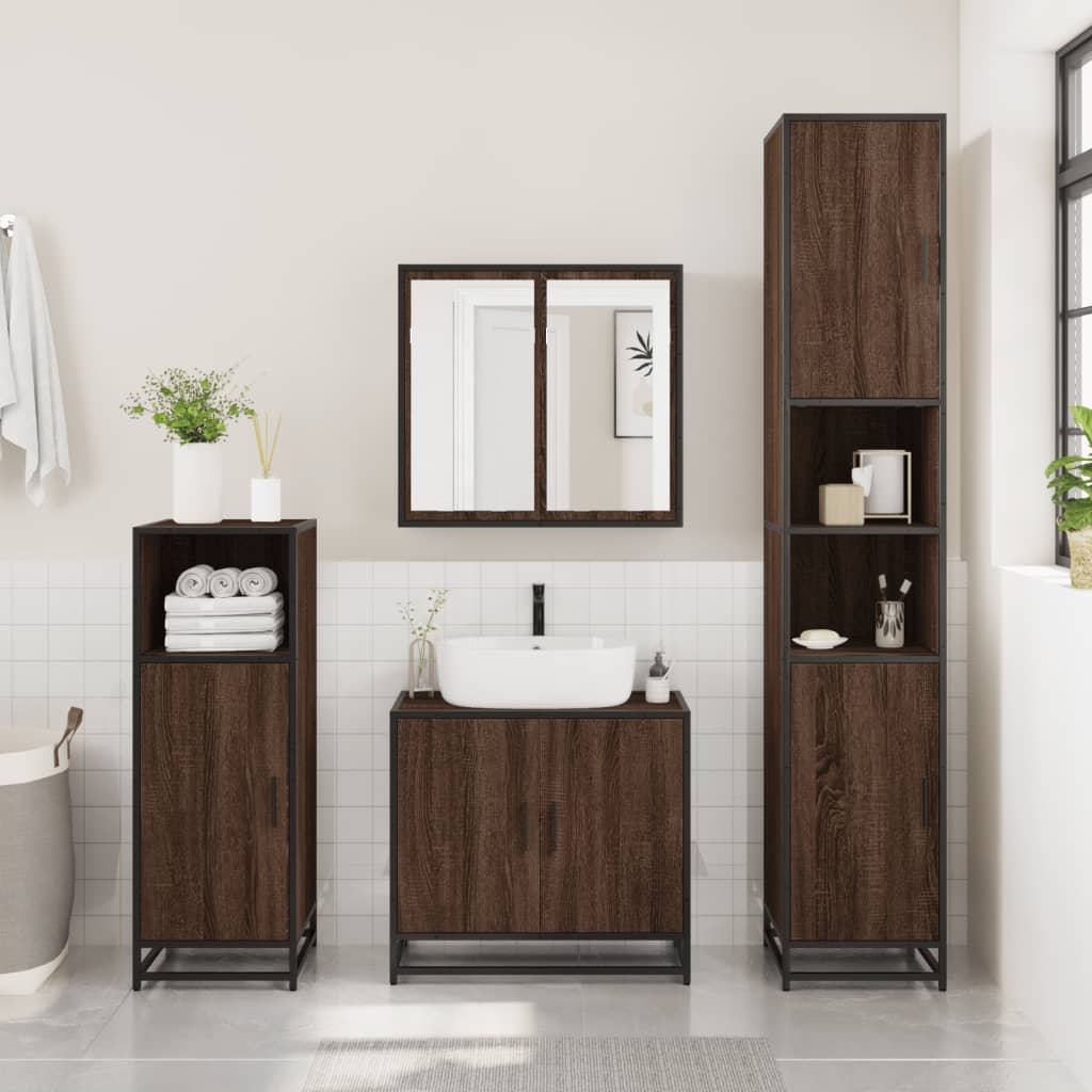 vidaXL Badkamerkast 35x37,5x188,5 cm hout en metaal sonoma eikenkleur - Aashly
