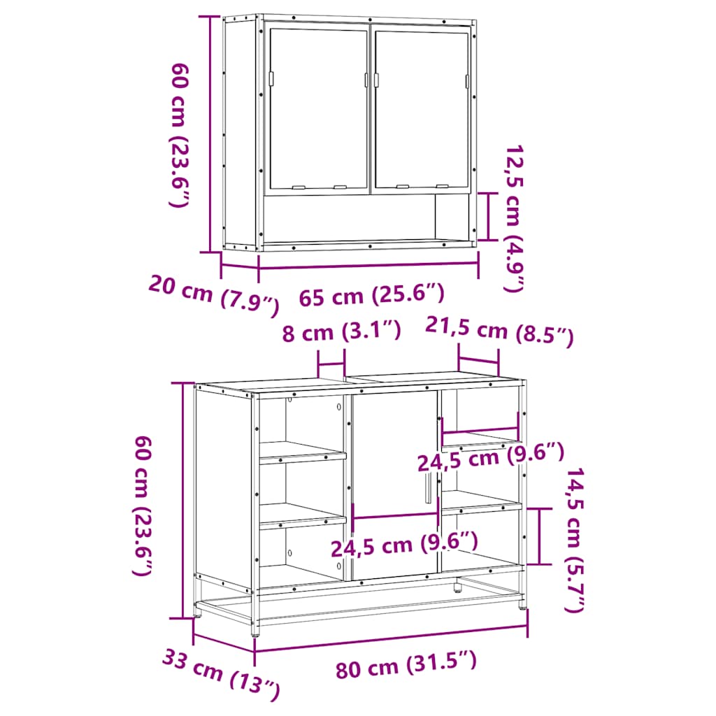 vidaXL 2-delige Badkamermeubelset bewerkt hout bruin eikenkleur - Aashly