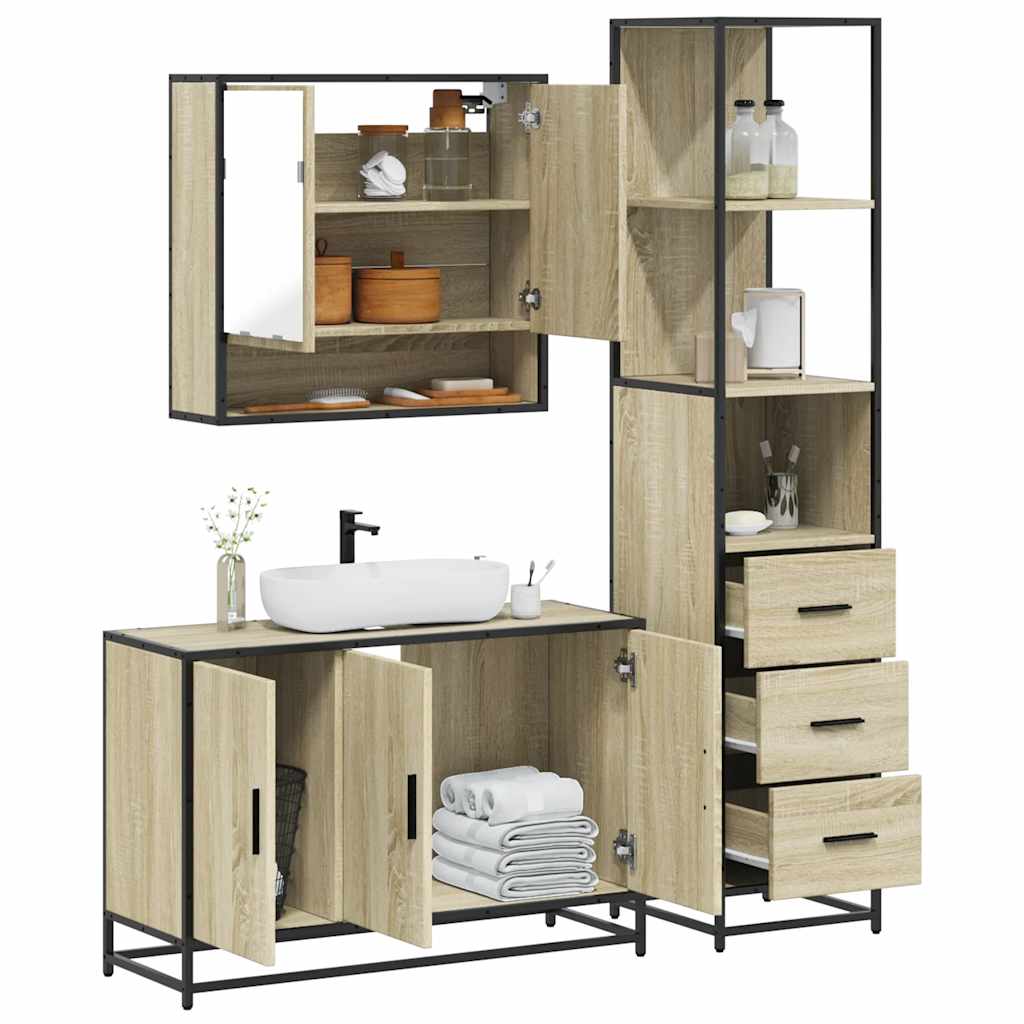 vidaXL 3-delige Badkamermeubelset bewerkt hout sonoma eikenkleurig - Aashly