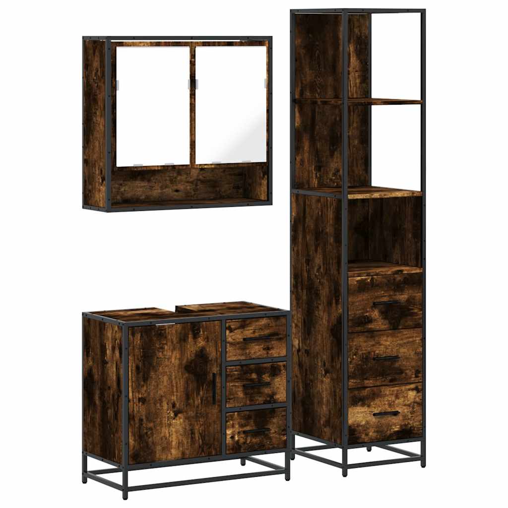 vidaXL 3-delige Badkamermeubelset bewerkt hout grijs sonoma eikenkleur - Aashly