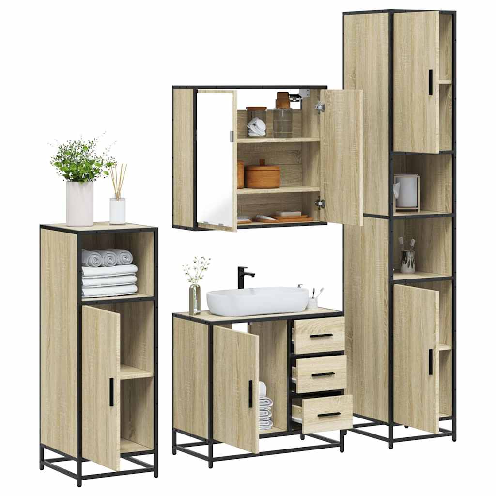 vidaXL 4-delige Badkamermeubelset bewerkt hout sonoma eikenkleurig - Aashly
