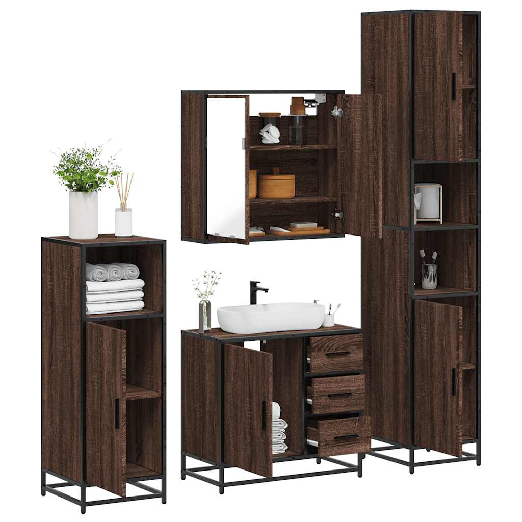 vidaXL 4-delige Badkamermeubelset bewerkt hout sonoma eikenkleurig - Aashly