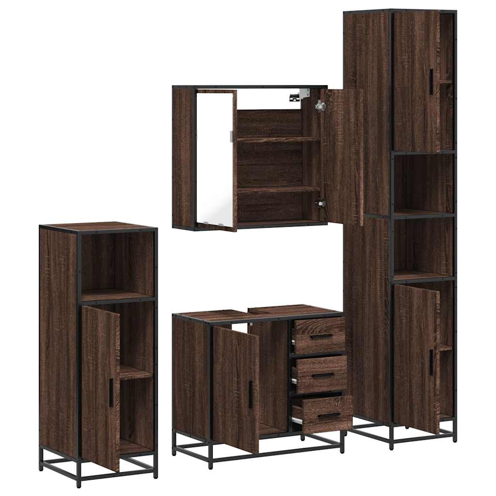 vidaXL 4-delige Badkamermeubelset bewerkt hout sonoma eikenkleurig - Aashly