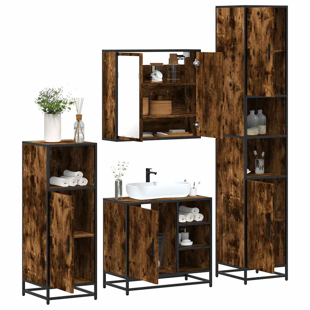 vidaXL 4-delige Badkamermeubelset bewerkt hout sonoma eikenkleurig - Aashly