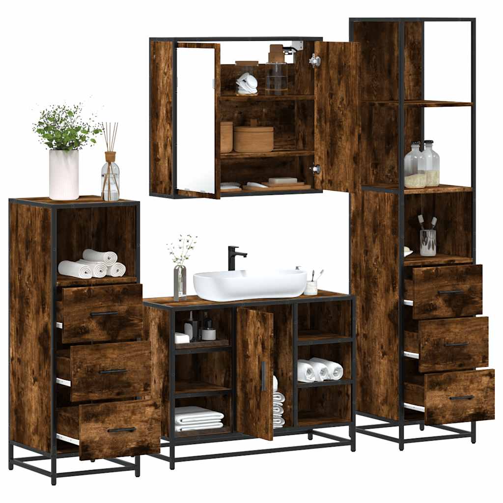 vidaXL 4-delige Badkamermeubelset bewerkt hout grijs sonoma eikenkleur - Aashly
