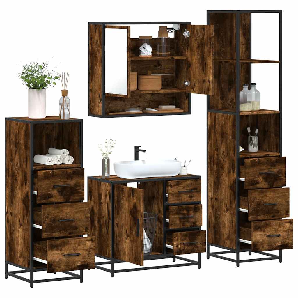vidaXL 4-delige Badkamermeubelset bewerkt hout sonoma eikenkleurig - Aashly