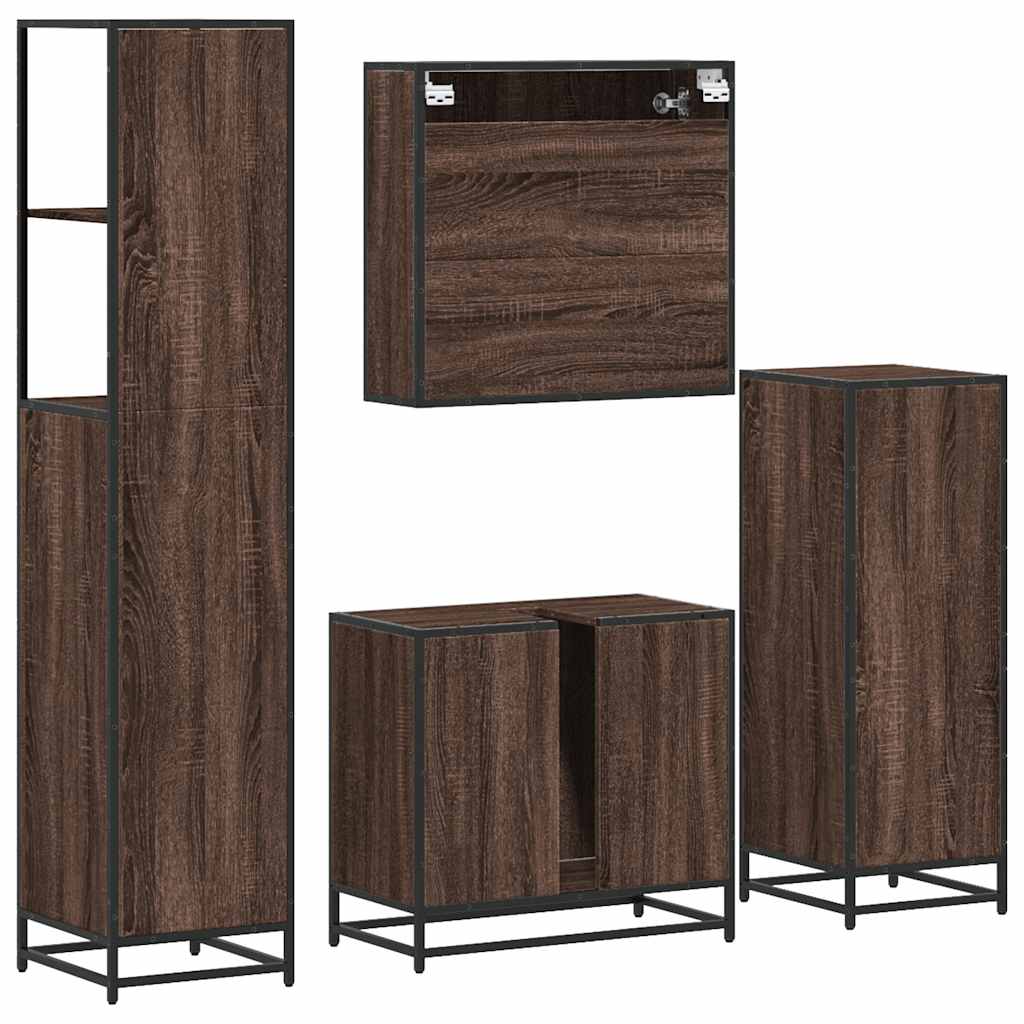vidaXL 4-delige Badkamermeubelset bewerkt hout sonoma eikenkleurig - Aashly