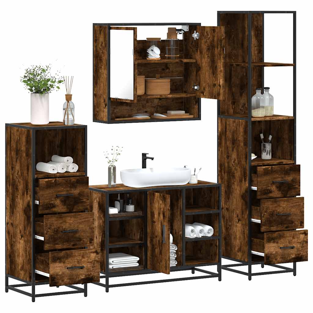 vidaXL 4-delige Badkamermeubelset bewerkt hout sonoma eikenkleurig - Aashly