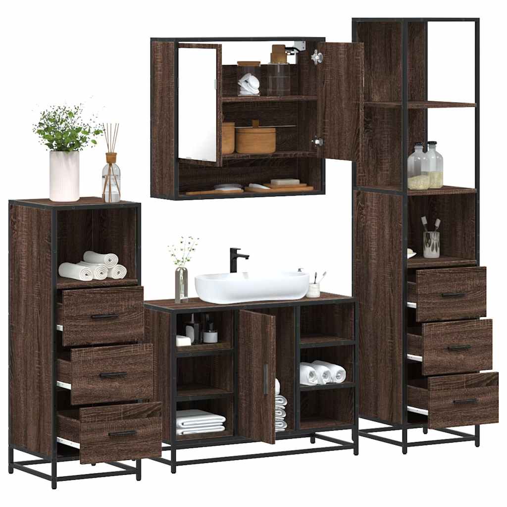 vidaXL 4-delige Badkamermeubelset bewerkt hout sonoma eikenkleurig - Aashly
