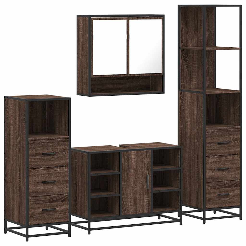 vidaXL 4-delige Badkamermeubelset bewerkt hout sonoma eikenkleurig - Aashly