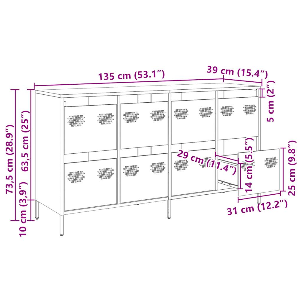 vidaXL Dressoir 135x39x73,5 cm koudgewalst staal roze - Aashly