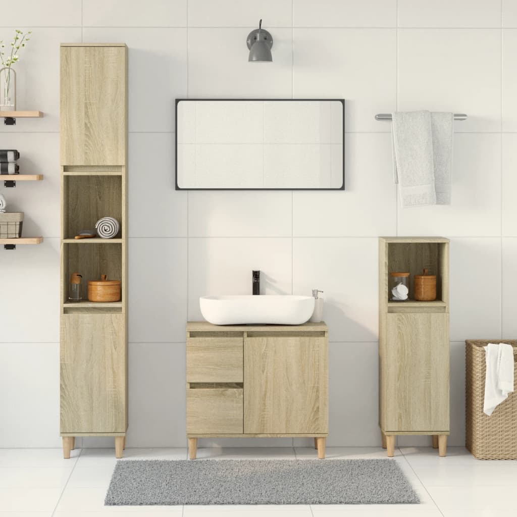 vidaXL 3-delige Badkamerkastenset bewerkt hout wit - Aashly