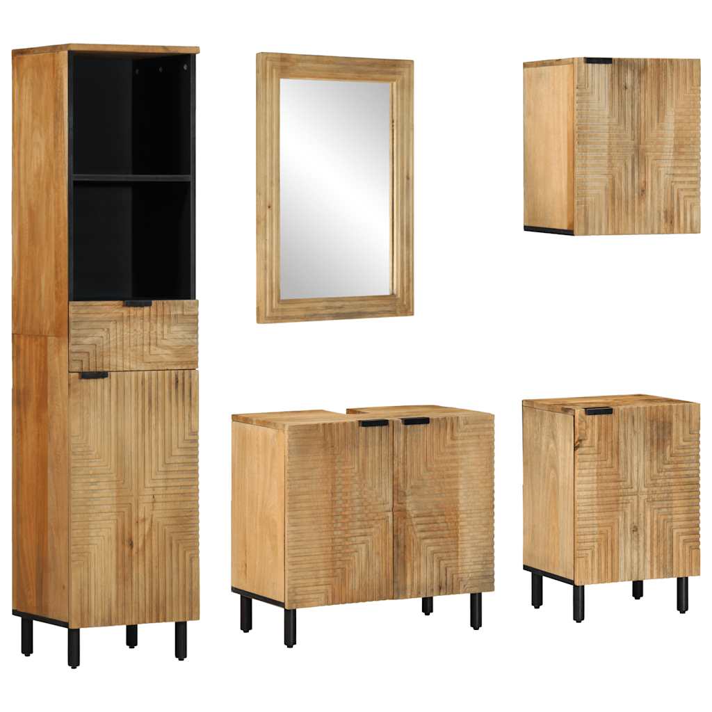 vidaXL Five-Piece Bathroom Furniture Set Brown Solid Wood Acacia
