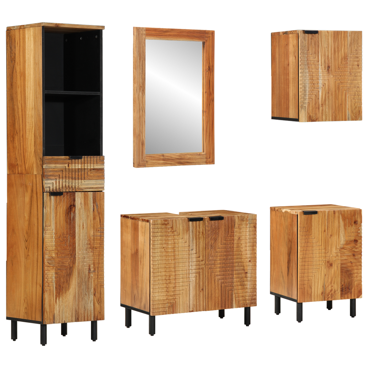 vidaXL Five-Piece Bathroom Furniture Set Brown Solid Wood Acacia