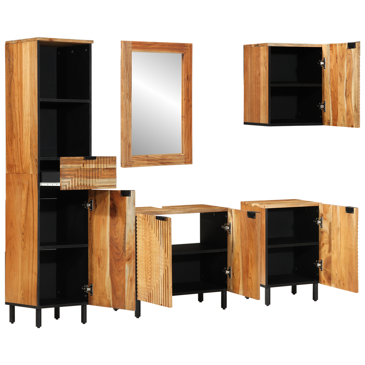 vidaXL Five-Piece Bathroom Furniture Set Brown Solid Wood Acacia
