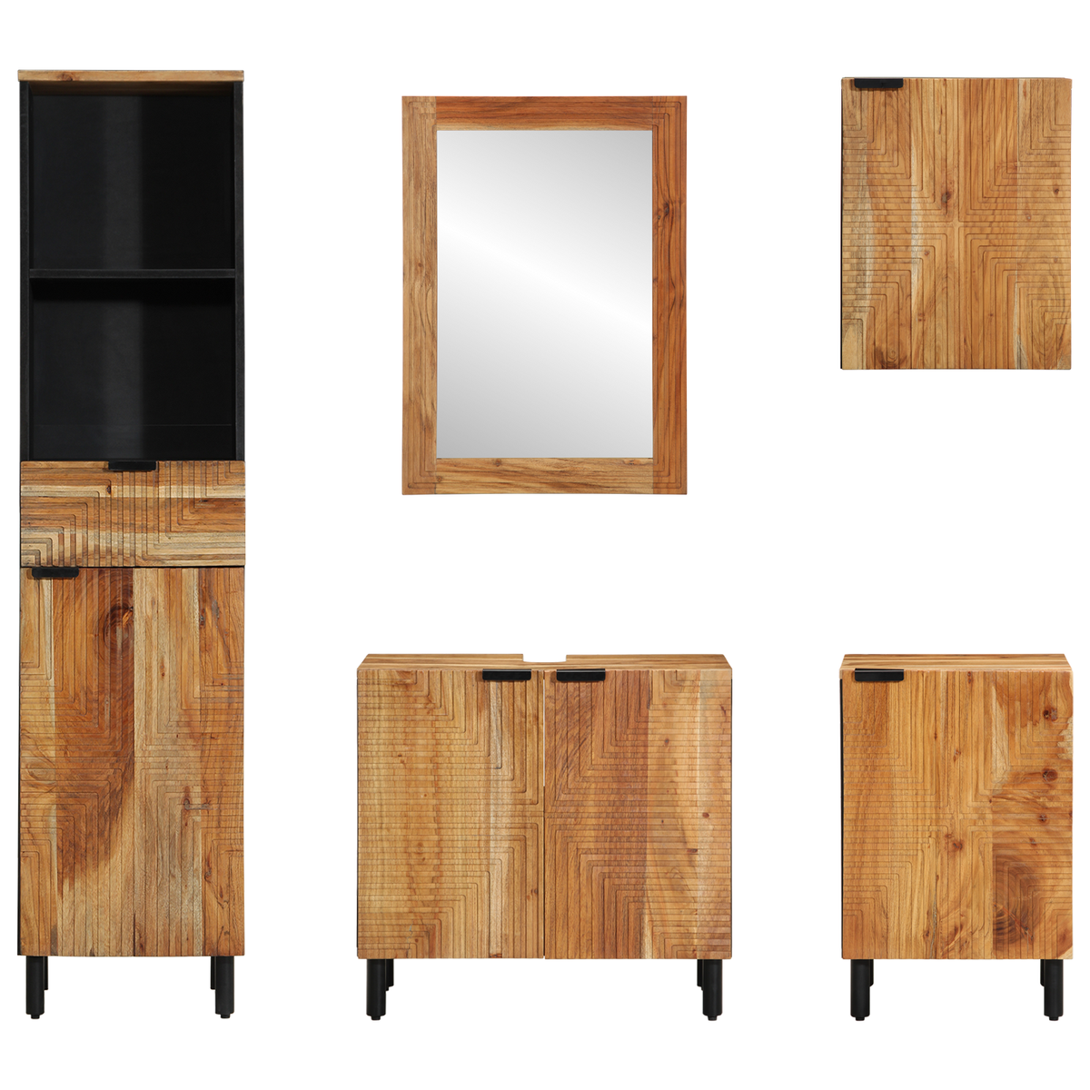 vidaXL Five-Piece Bathroom Furniture Set Brown Solid Wood Acacia