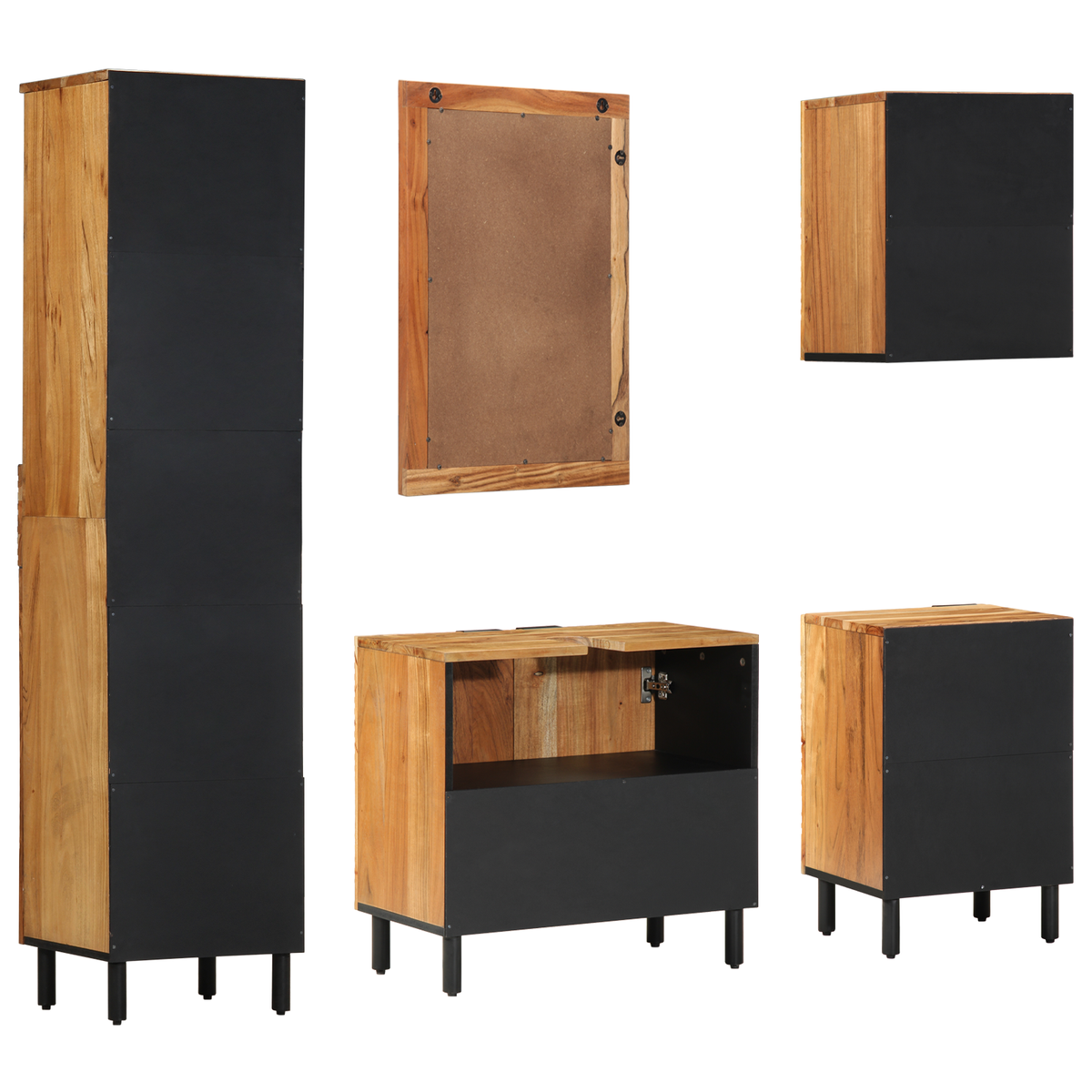 vidaXL Five-Piece Bathroom Furniture Set Brown Solid Wood Acacia