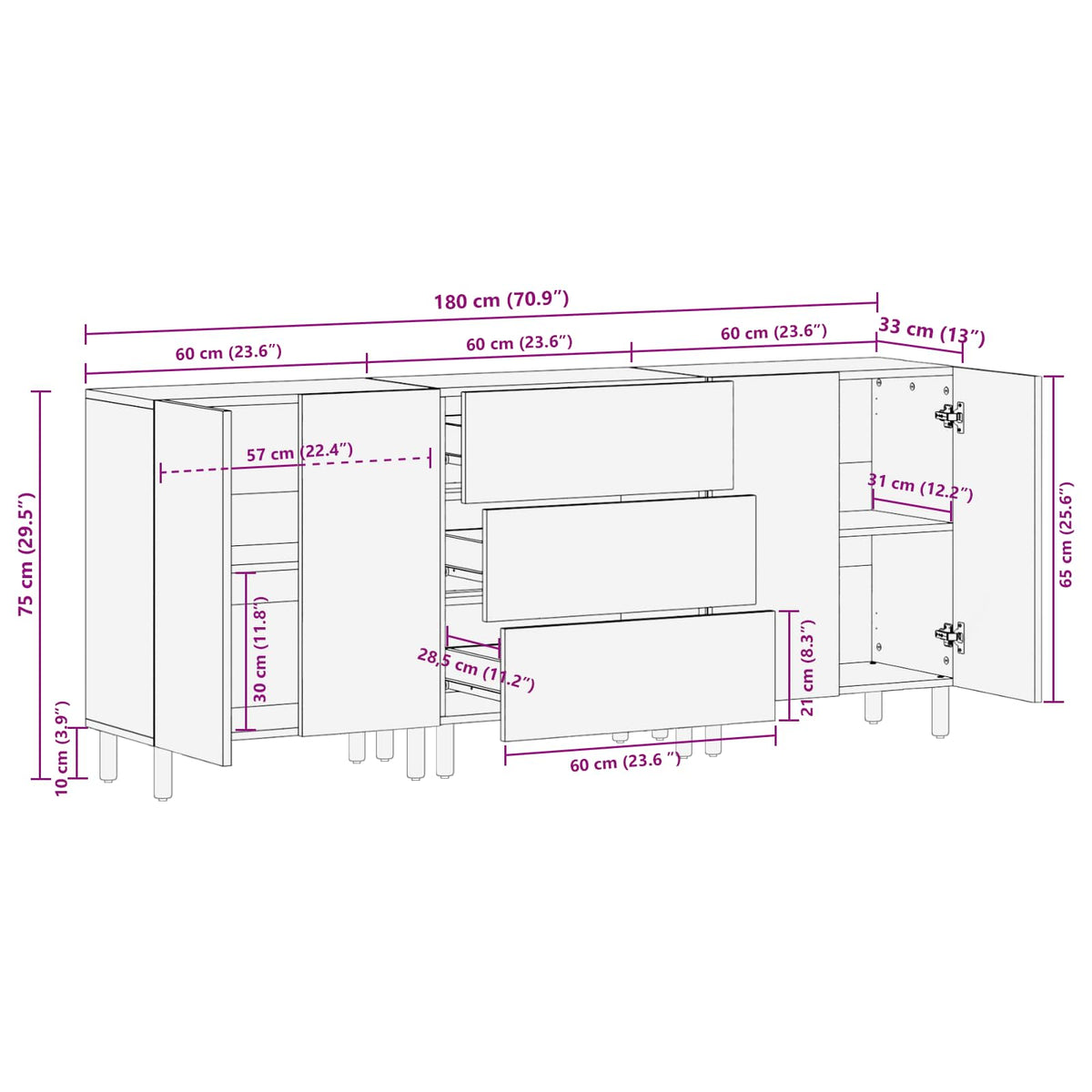 vidaXL Dressoir Witte Was Afwerking Massief Mango Hout