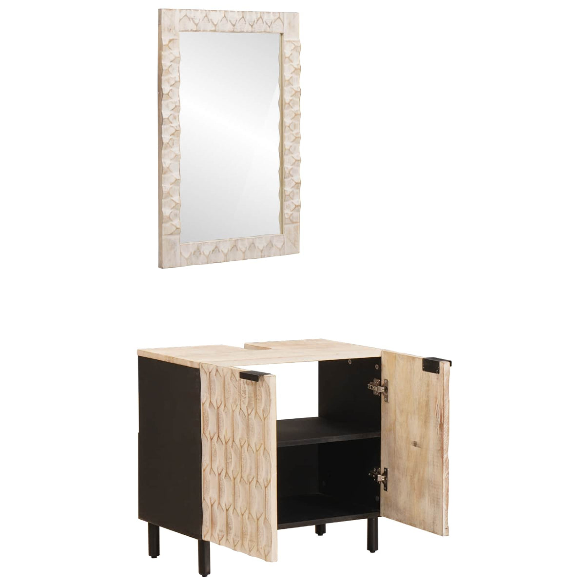 vidaXL Badkamer Sets met opslag Witte Was Afwerking Massief Mango Hout