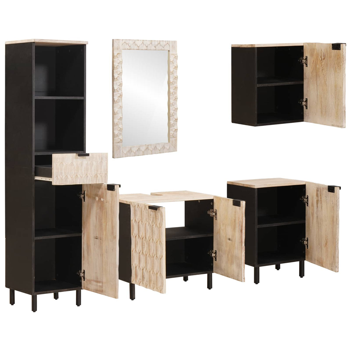 vidaXL Badkamer Sets met lade Witte Was Afwerking Massief Mango Hout