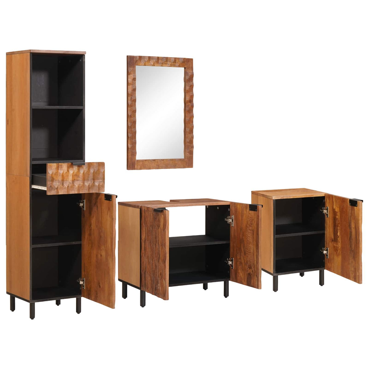 vidaXL Badkamer Sets met lade Witte Was Afwerking Massief Mango Hout