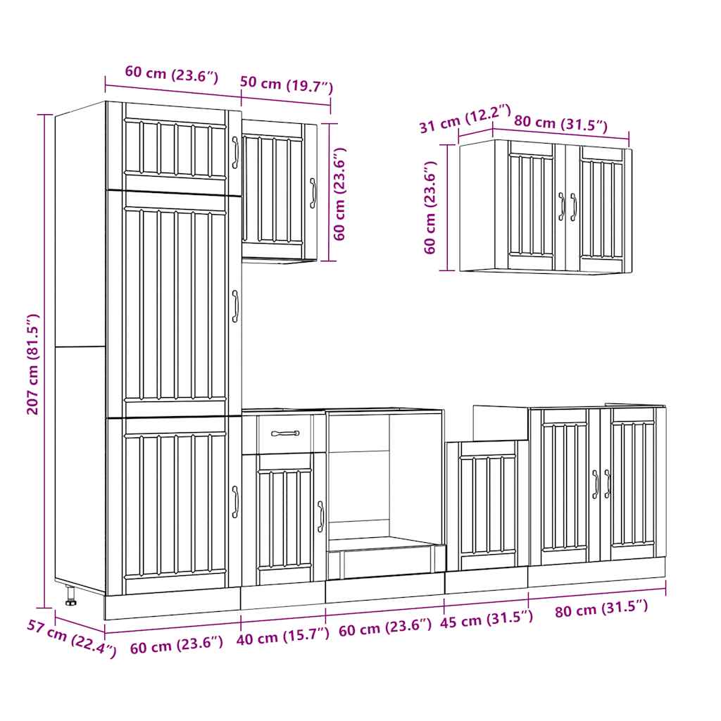 vidaXL 7-delige Keukenkastenset Lucca bewerkt hout betongrijs - Aashly