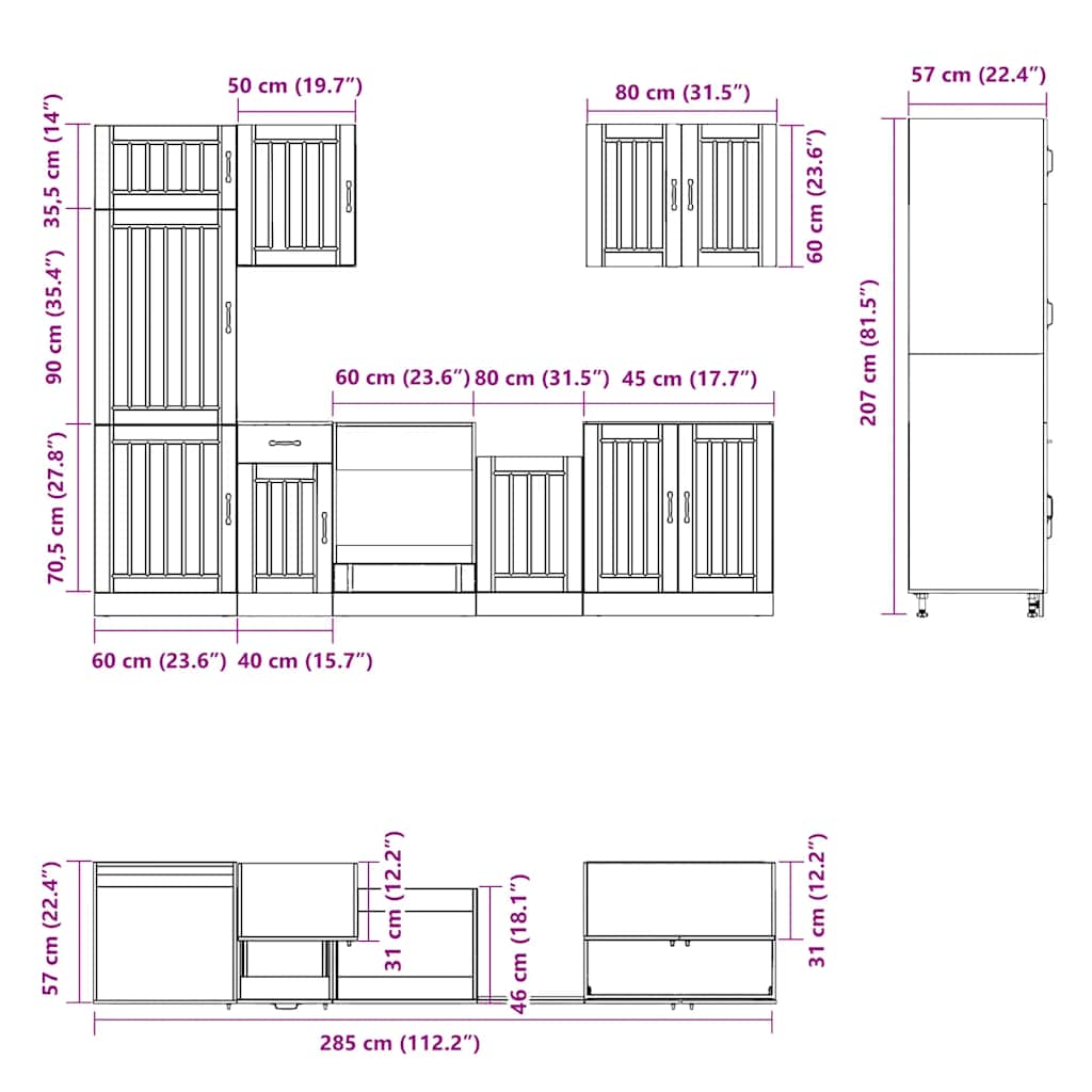 vidaXL 7-delige Keukenkastenset Lucca bewerkt hout betongrijs - Aashly