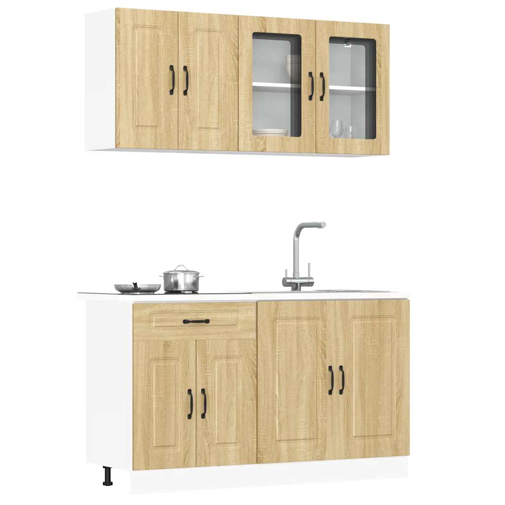 vidaXL 4-delige Keukenkastenset Kalmar bewerkt hout zwart - Aashly