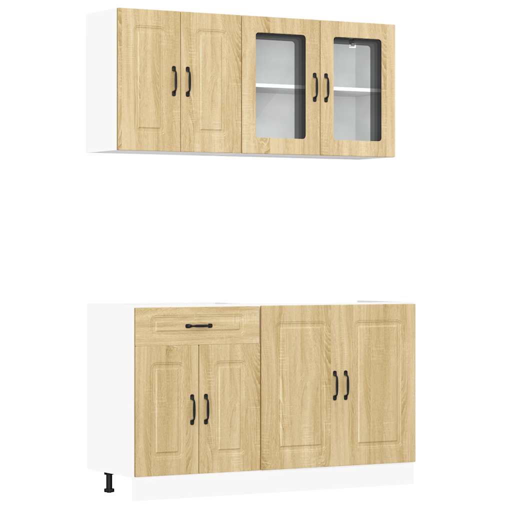 vidaXL 4-delige Keukenkastenset Kalmar bewerkt hout zwart - Aashly