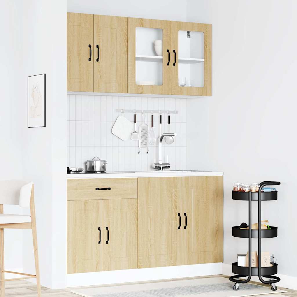 vidaXL 4-delige Keukenkastenset Kalmar bewerkt hout zwart - Aashly