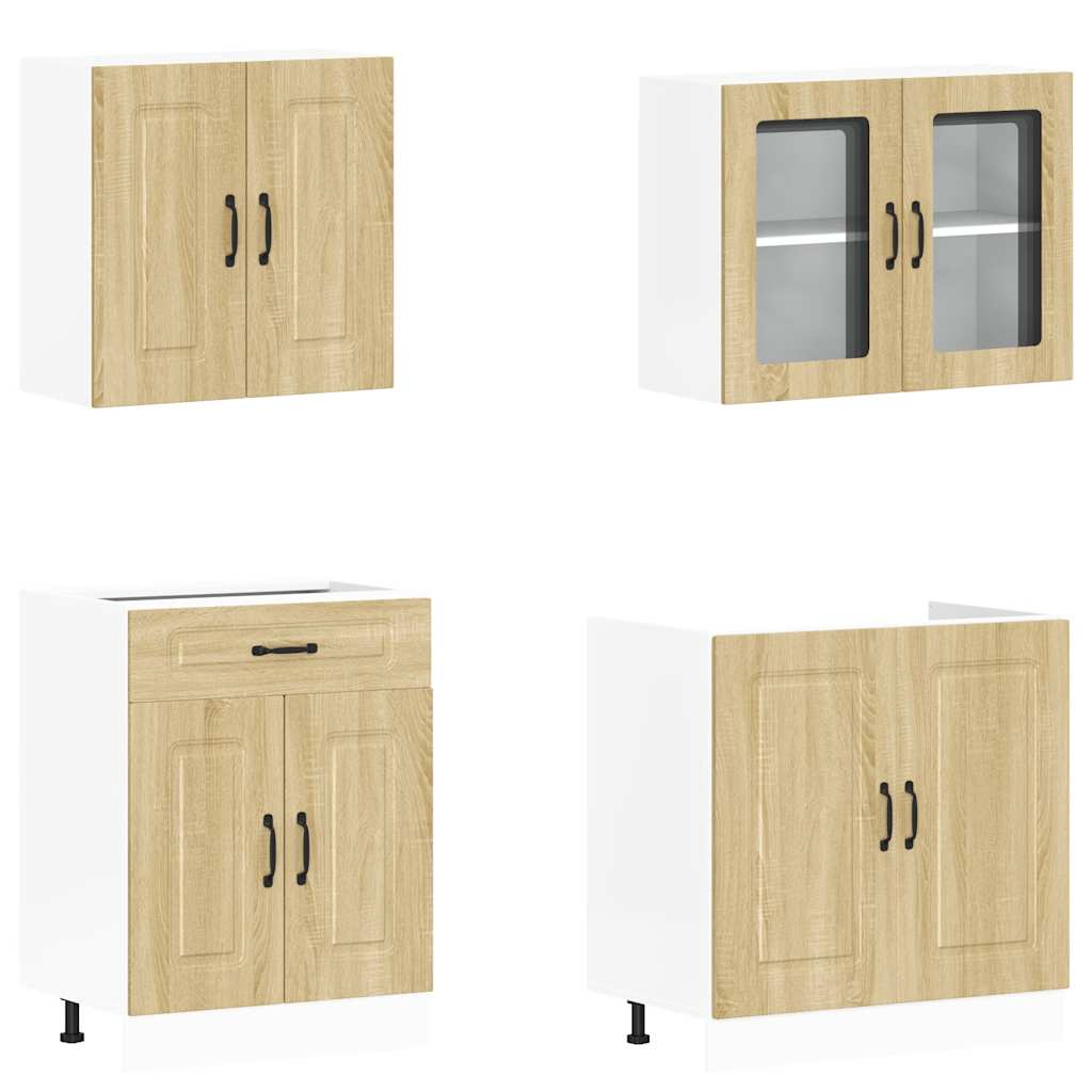 vidaXL 4-delige Keukenkastenset Kalmar bewerkt hout zwart - Aashly