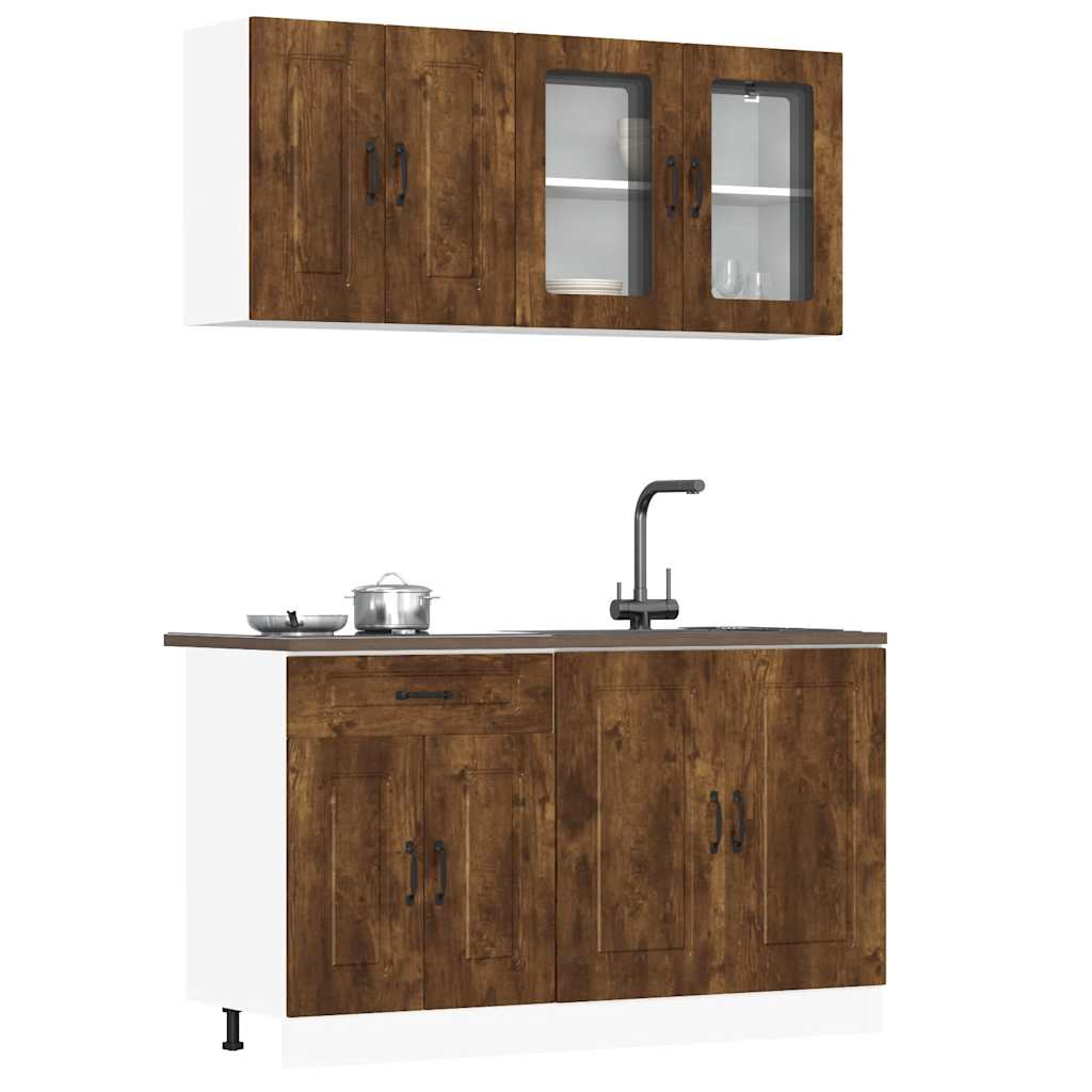vidaXL 4-delige Keukenkastenset Kalmar bewerkt hout zwart - Aashly