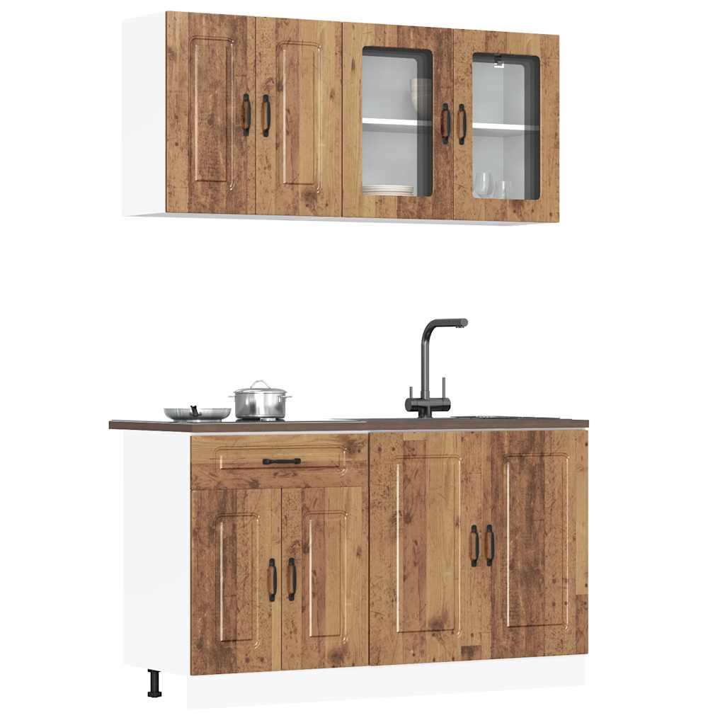 vidaXL 4-delige Keukenkastenset Kalmar bewerkt hout zwart - Aashly