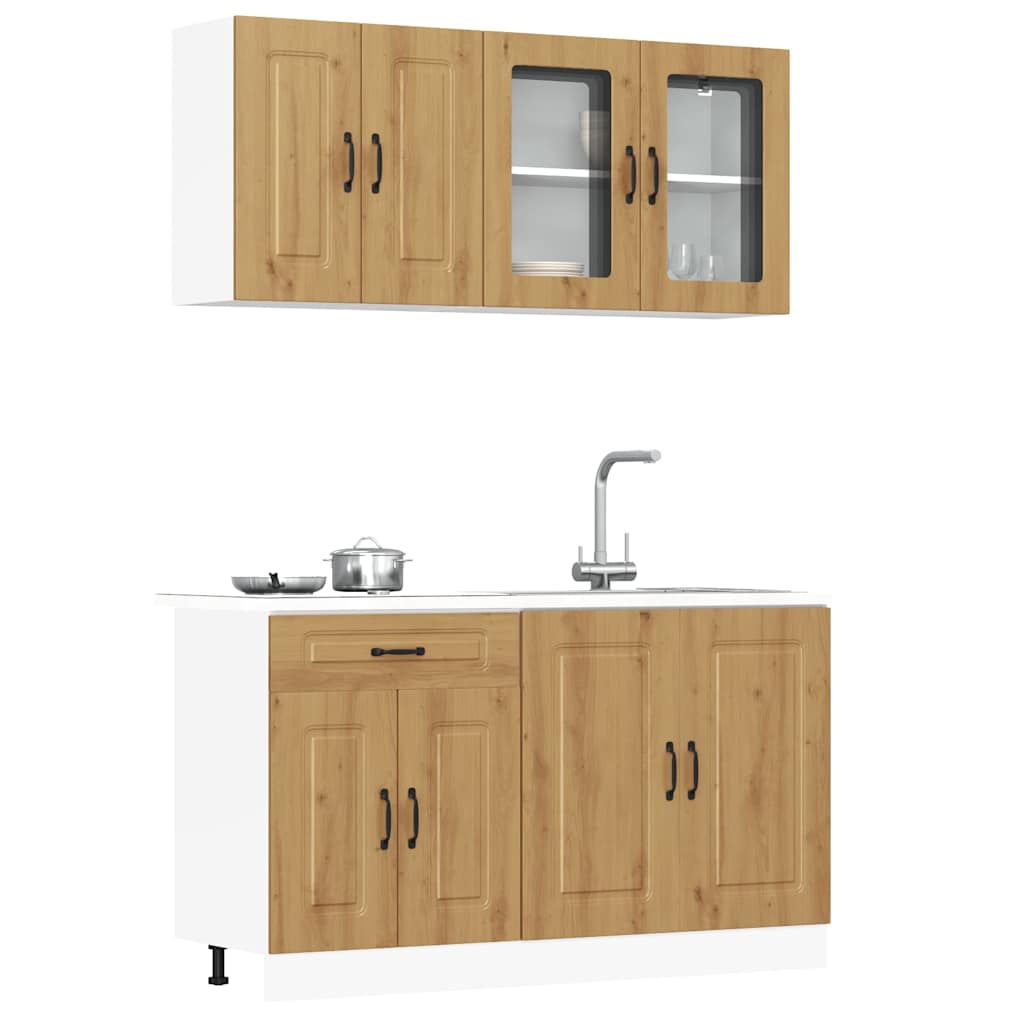 vidaXL 4-delige Keukenkastenset Kalmar bewerkt hout zwart - Aashly