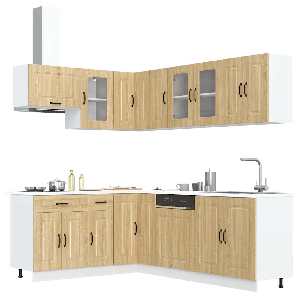 vidaXL 11-delige Keukenkastenset Kalmar bewerkt hout gerookt eiken - Aashly
