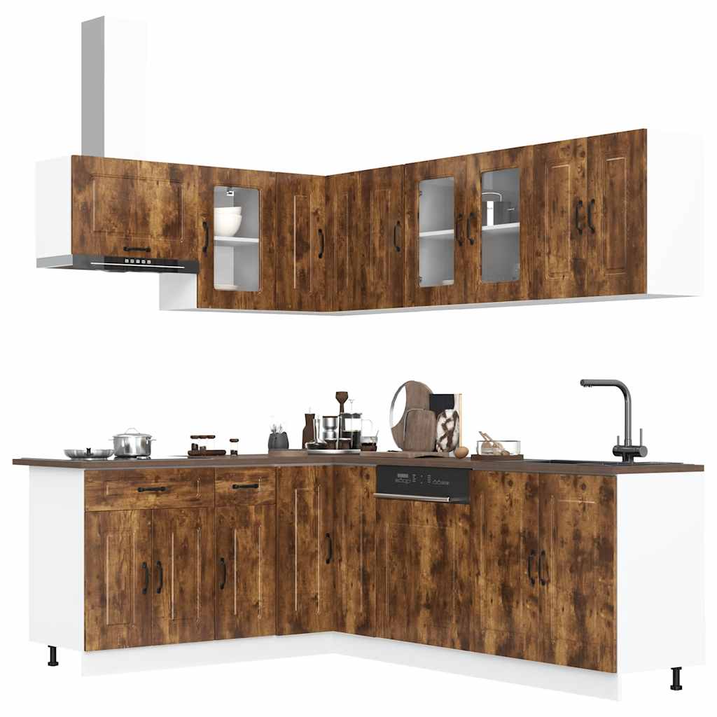 vidaXL 11-delige Keukenkastenset Kalmar bewerkt hout gerookt eiken - Aashly