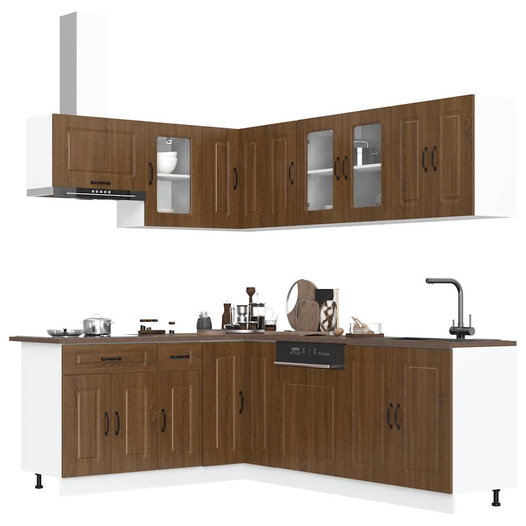 vidaXL 11-delige Keukenkastenset Kalmar bewerkt hout gerookt eiken - Aashly