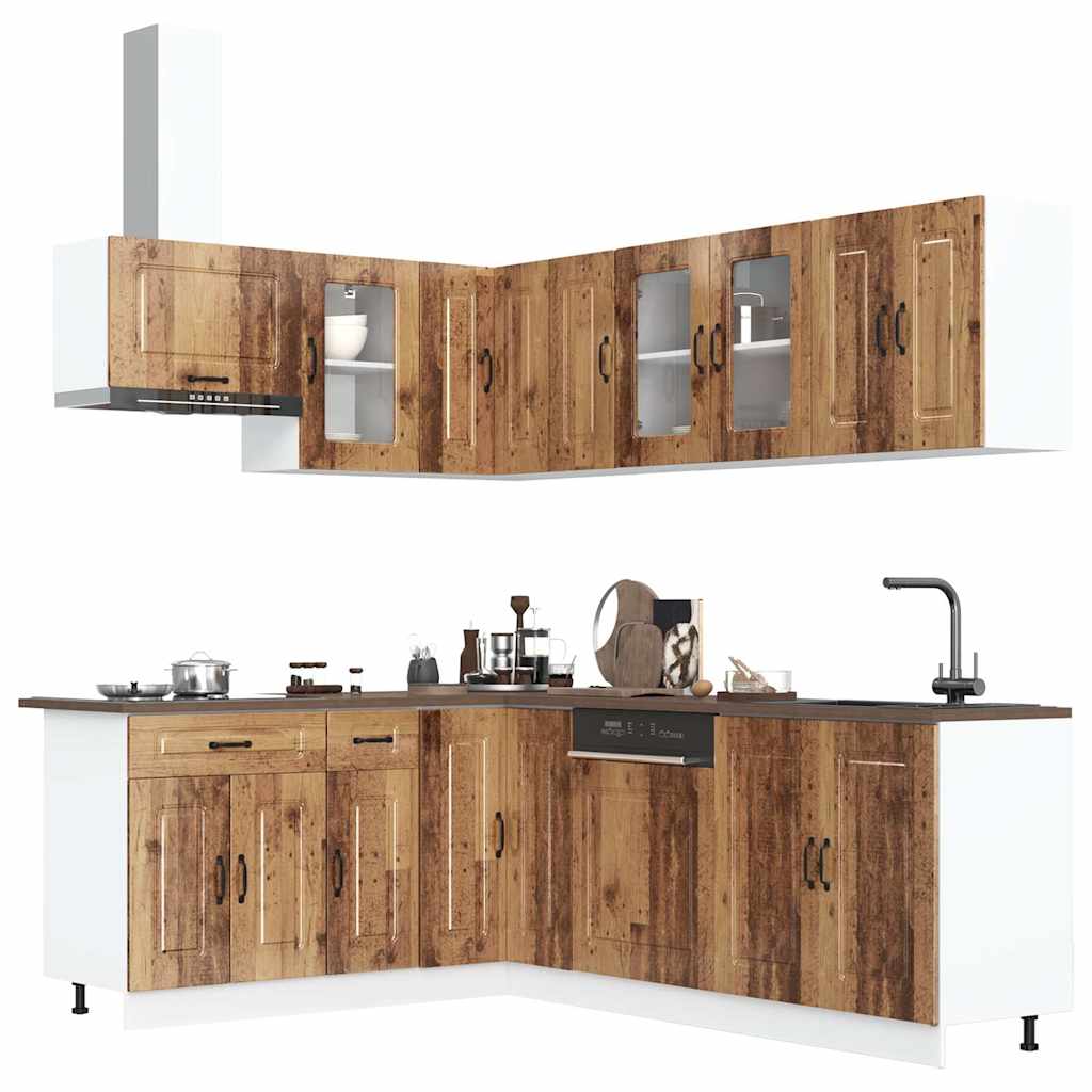 vidaXL 11-delige Keukenkastenset Kalmar bewerkt hout gerookt eiken - Aashly