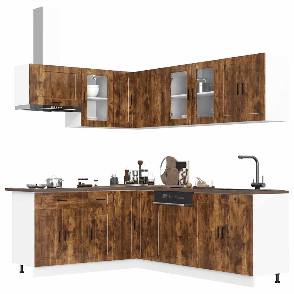 vidaXL 11-delige Keukenkastenset Porto bewerkt hout glanzend wit - Aashly