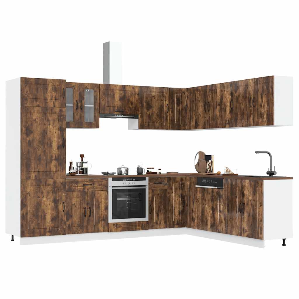 vidaXL 14-delige Keukenkastenset Kalmar bewerkt hout gerookt eiken - Aashly