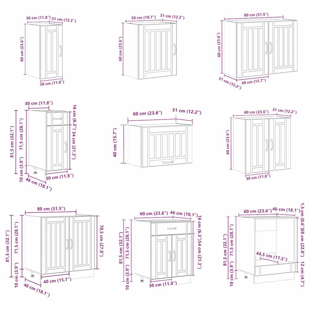 vidaXL 14-delige Keukenkastenset Lucca bewerkt hout wit - Aashly